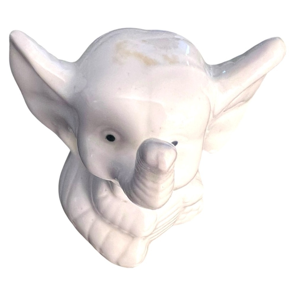 Vintage Lucky Elephant Ring Holder Trinket Figurine Trunk Up White Ceramic 3” - Picture 8 of 9